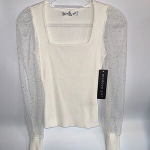 Madden Girl White/ Cream Blouse with Sheer Sleeves